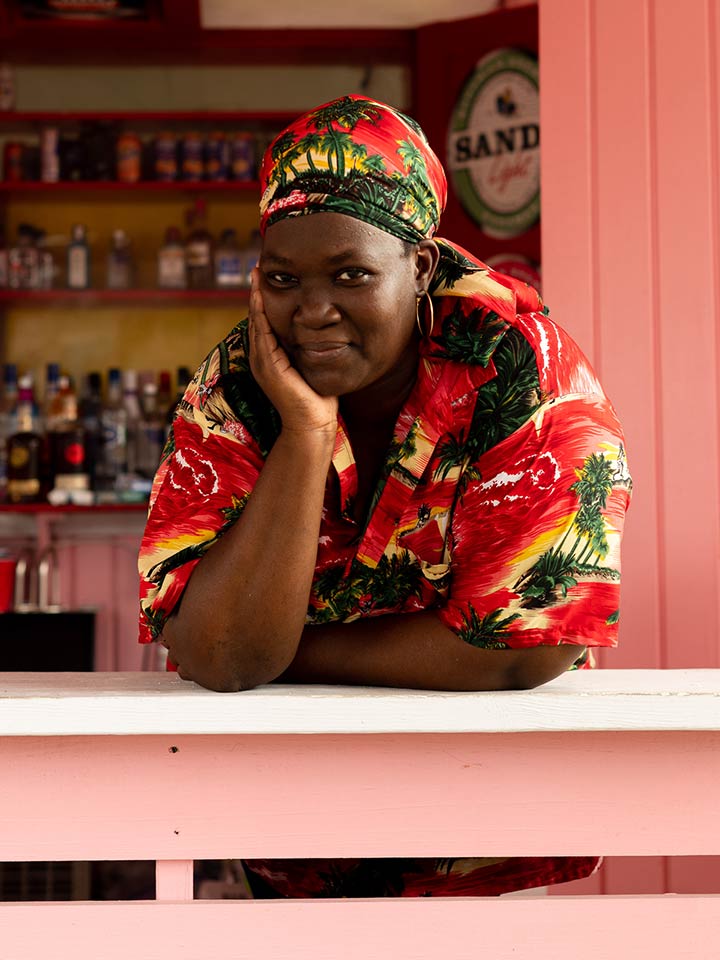 Bernice, the owner of Mama B's Pink Shack, Nassau Bahamas - Goldwynn Resort